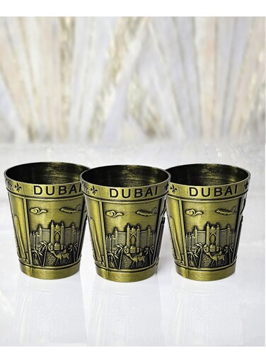 Souq Souvenir Decoration Premium Metal Short Glass Greenish Polish 3pcs