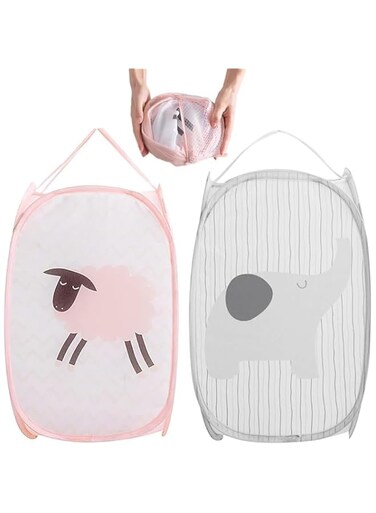 BIGTHREE&reg; 2 Pieces Folding Mesh Laundry Basket, Portable Bathroom Dirty Laundry Basket, large capacity, breathable Folding Laundry Basket for Bedroom, Children's Room, Dormitory and Travelc
