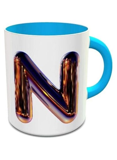 Impress Night Chrome Letter N Ceramic Coffee Mug (White/Blue)