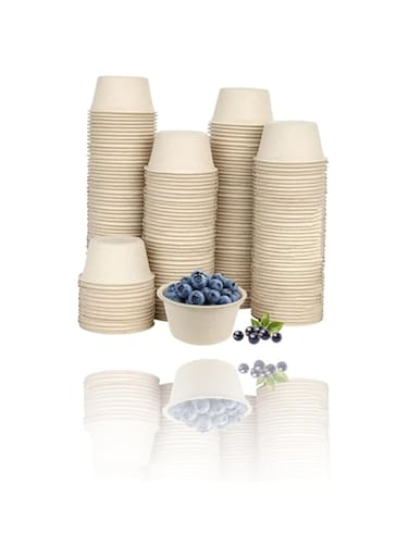 2 oz Disposable Bagasse Fiber Souffle Cups (Pack of 100)   Natural Biodegradable &amp; Compostable   Perfect for Condiments, Small Portions &amp; Samples   Eco-Friendly Paper Alternative - Natural