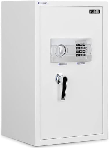 Rubik Safe Box Large with Digital Keypad and Key Lock Protect Money Documents Jewlery for Home Office N60EG (Size 60x36x30cm) White