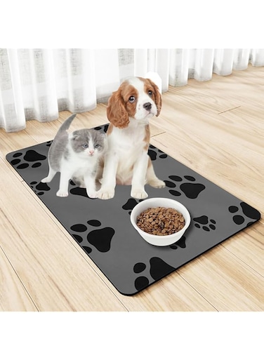 DAYONG Pet Food Mat, Pet PU leather Bowl Mat, Pet Feeding Mat, Waterproof Dog Cat Mat, Non-Stick Non Slip Anti Spill Easy Clean (Black, 45x60cm)