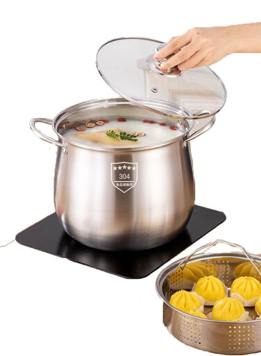 5L+ 304 stainless steel large-belted soup pot with a steaming rack, which can be used for boiling soup, steaming vegetables, draining water, etc