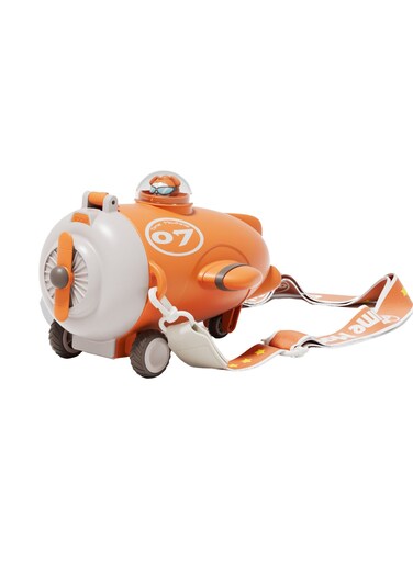 Plane Shape Kids Water Bottle with Straw - 500ml, Cute Reusable Drinking Bottle, Leak-Resistant, BPA-Free, Wide Mouth, with Strap and Stickers ( Orange )
