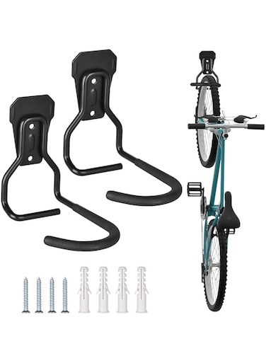 Joyzzz Bicycle Wall Mount, 2 Pack Heavy Duty Bike Storage Hooks, Wall Mount Bike Hanger Storage Bicycle, Garage Wall Hooks for Garden Lawn Tools, Ladders, Eater, Shed Yard Garage Organizer