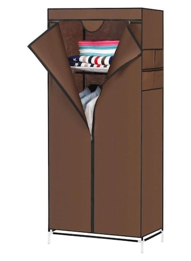 Non-Woven Wardrobe ,Portable Cloth Organizer With Metal Shelves&Acirc;&nbsp;Dust Proof Brown 73x6.5x27cm