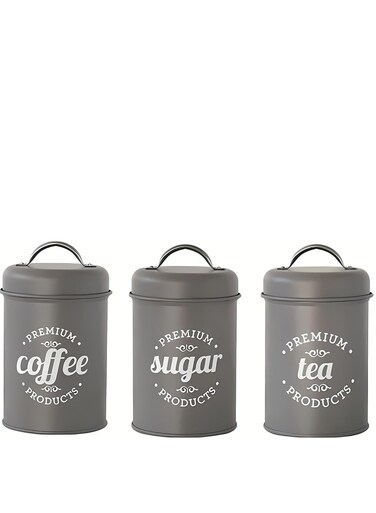 3 Piece Food Jars Canisters Sets, Metal Vintage Airtight Coffee Container, Coffee Sugar Tea Canister Set with Lid,Rustic Farmhouse Decor for Kitchen