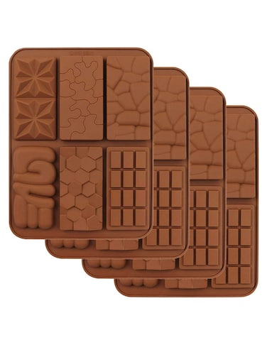 4 Pack Nonstick Silicone Chocolate Molds, 6-Cavity Biodegradable Bar Molds for Baking &amp; Snacks