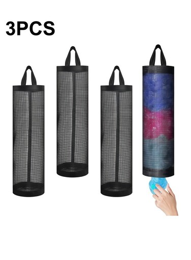 Plastic Bag Dispenser Holders Polyester Hanging Grocery Bag Holders Foldable Breathable Washable Mesh Garbage Bag Organizers for Kitchen Plastic Bag Storage