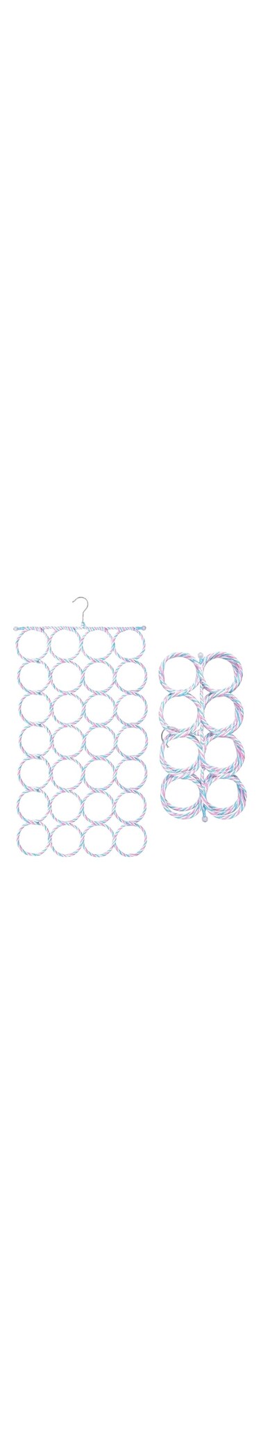 ProBytes Scarf Hanger/Accessories Organiser - 28 Loops Foldaway Design, Wicker Style Rattan Fabric Slots, Steel Rings &amp; Hook, Space Saver, Shawls, Muffler, Bandana, Belts, Tie, Soft &amp; Subtle Colours