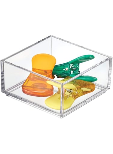 BPA Clarity Plastic Drawer Organizer, Storage Container for Kitchen Gadgets, Corks, Sticky-Notes, Clips in Pantry, Cabinets, Countertops, 4" x 4" x 2" - Clear