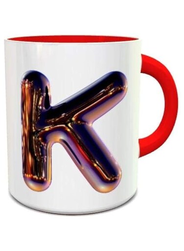 Impress Ceramic Coffee Mug with Night Chrome Letter K - White &amp; Red