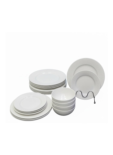 Timmy Embossed White Dinner Set - 16 Pieces Elegant Tableware