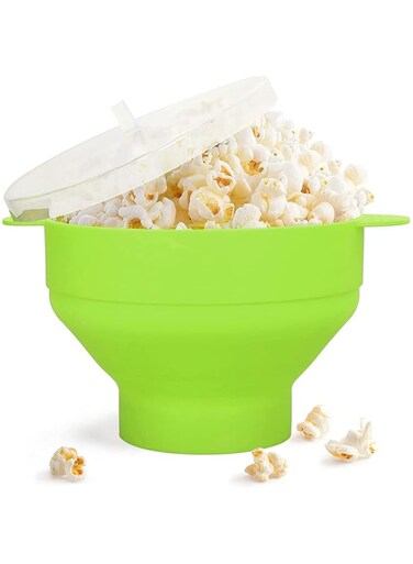 Valuxe Popcorn Maker, Microwave Silicone Popcorn Popper with Lid and Handles Hot Air Big Size Collapsible Bowl BPA Free Dishwasher Safe Red High Temperature Resistance for Home, Party, See Movie