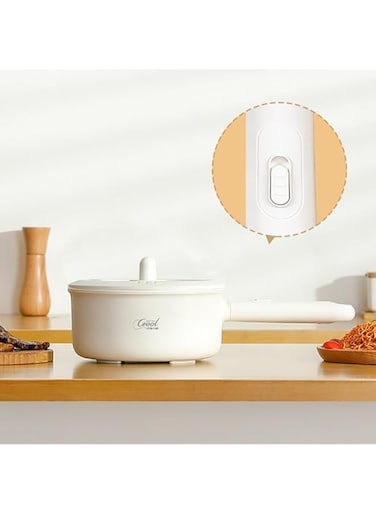 Ceool Electric Pan, 2.5L Skillet Pan, 750W 2 Modes Temperature Control Non-stick Coating Cooking Surface Rapid Noodles Cooker Boil Egg Fried Rice Ramen Soup  CN Plug Type (YD-013 White)
