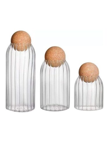 3-Piece Food Storage Glass Jars With Cork Ball Caps Clear 1000/700/500ml