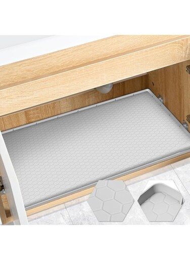 CENXI Under Sink Mat, 34&quot; x 22&quot; Silicone Mats for Kitchen Waterproof, Under Sink Cabinet Organizers and Storage, Sink and Cabinet Protector, Under Sink Tray for Bathroom (Light Grey)