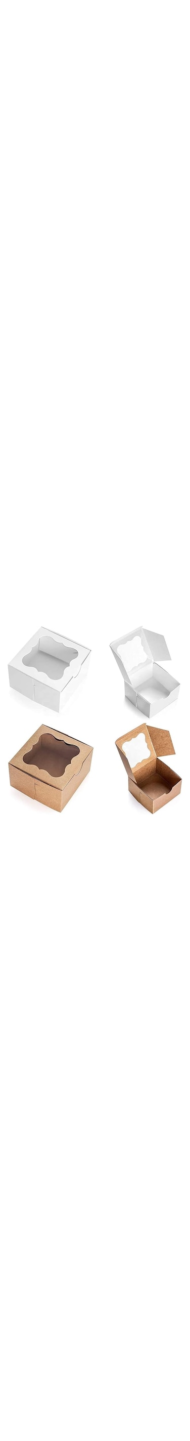 Sulfar 2 Cardboard White &amp; Brown Bakery Boxes with Clear Window,(4x4x2.5inch) SQUARE Small Kraft PAPER GIFT Pie Cookie BAKERS Cake Box with Natural Disposable Storage, Transport Of Your Creations