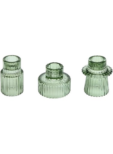 Vixdonos Taper Glass Candlestick Holders Tealight Candle Holders for Table Centerpieces, Wedding Decor and Dinner Party (3 Pcs, Green)
