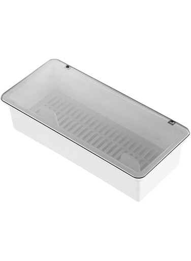 AIYoo Flatware Tray Kitchen Drawer Organizer With Lid And Drainer - Plastic Kitchen Cutlery Tray and Utensil Storage Container with Cover - Dinnerware Holder White