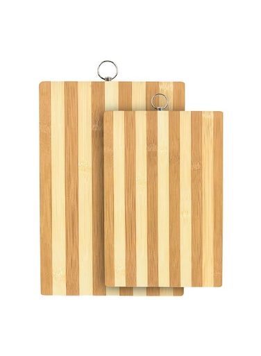 2Pack Bamboo Wood Cutting Chopping Set Serving Board with Stainless Steel Handle Suitable for Meat, Vegetables and Cheese -2 Size