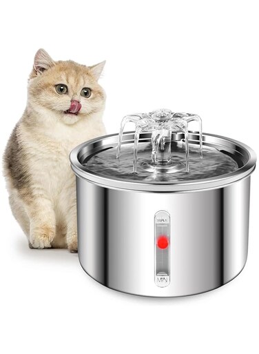 Moonmen Cat Water Fountain Stainless Steel, 67oz/2L Dog Water Dispenser, Automatic Pet Water Fountain with Ultra Quiet Pump and Water Level Window for Cats,Dogs,Multiple Pets (Cat Water Fountain)