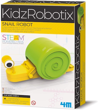 روبوت الحلزون من 4M Kidzrobotix - اصنع روبوتًا زاحفًا يتحرك مثل الحلزون الحقيقي - مجموعة أدوات تعليمية علمية للأطفال من عمر 8 سنوات فما فوق - تعلم الميكانيكا والحركة الممتعة