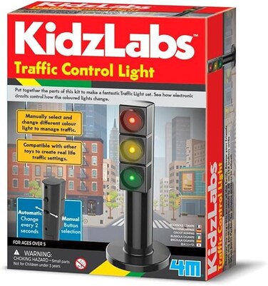 مجموعة إشارات المرور من 4M KidzLabs - اصنع إشارة مرور حقيقية تعمل بأضواء مؤقتة، لعبة تعليمية في الإلكترونيات والهندسة للأطفال من عمر 8 سنوات فما فوق