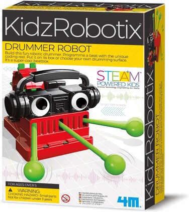 روبوت الطبول من 4M Kidzrobotix – اصنع روبوتًا يعزف على الإيقاع بمحرك – مجموعة تعليمية STEM للأطفال من عمر 8 سنوات فما فوق – تعلم الهندسة والحركة والإيقاع