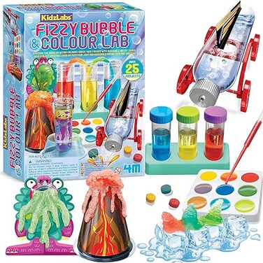 مختبر الفقاعات الفوارة من 4M KidzLabs - اصنع تفاعلات فوارة ملونة باستخدام كيمياء المطبخ الآمنة، مجموعة أدوات علمية للأطفال من عمر 8 سنوات فما فوق