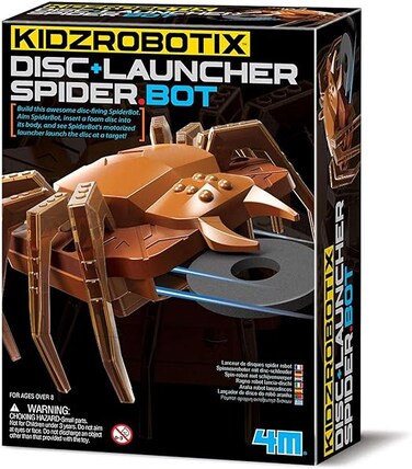 روبوت إطلاق الأقراص العنكبوتي من 4M Kidz Robotix – اصنع روبوتًا عنكبوتيًا يطلق الأقراص – مجموعة أدوات علمية ممتعة للأطفال من عمر 8 سنوات فما فوق – تعلم الميكانيكا والحركة ومهارات التصويب