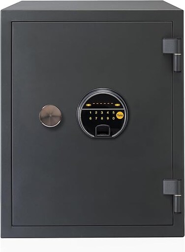 Yale High Security Biometric Fire Safe XLarge, 1 hour fire resistance, LED display panel, 16mm Locking bolts, upto 126 fingerprint storage, Black, suitable for home and office use, YFF/520/FG2