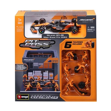 Bburago Formula One Racing McLaren MCL38 Miami Grand Prix 2024 Pit Pass Diorama Playset (1:43)