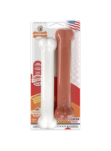 Nylabone Classic Twin Pack Power Chew Flavored Durable Dog Chew Toy Twin Pack Bacon &amp; Chicken Large/Giant (2 Count)