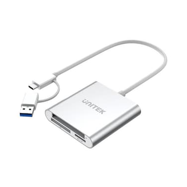 UNITEK USB 3.0 Memory Card Reader with 3 Ports &amp; USB-C Adapter: High-Speed Multi-Card Compatibility for SD, MicroSD, CF, and More