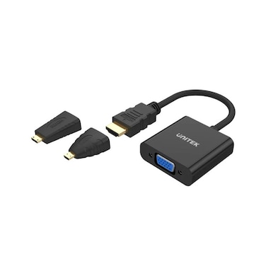 UNITEK HDMI to VGA Adapter with 3.5mm Audio Output   Includes Mini & Micro HDMI Adapters   High-Resolution Video Converter for PC, Laptop, Camera, and More   Stereo Audio Support