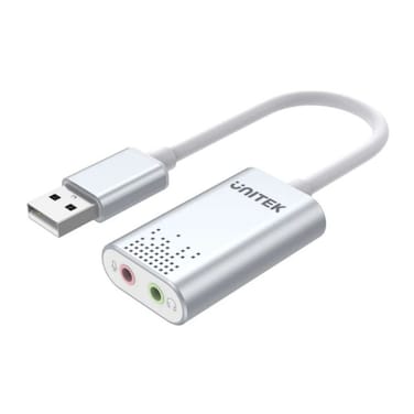 Unitek USB 2.0 External Sound Card Audio Adapter, Plug and Play Stereo Sound Converter for Headphones and Microphone, Compatible with Windows, macOS, and Linux, Compact Design – Silver