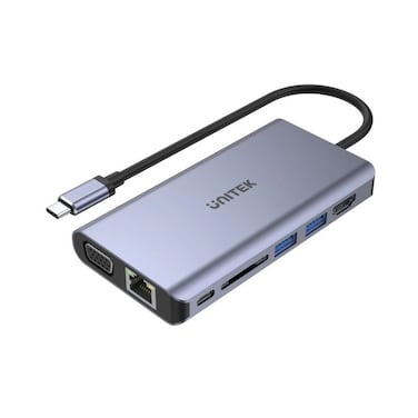 UNITEK uHUB O8+ 8-in-1 USB-C Hub with Dual Monitor Support, 100W Power Delivery, Ethernet Port, and Multi-Card Reader for Enhanced Connectivity