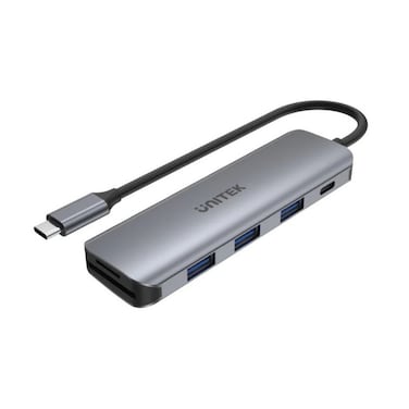 UNITEK uHUB P5+ 6-in-1 USB-C Hub with 100W Power Delivery, Dual Card Reader, 4K HDMI Output, and High-Speed Data Transfer for Laptops, Tablets, and Smartphones