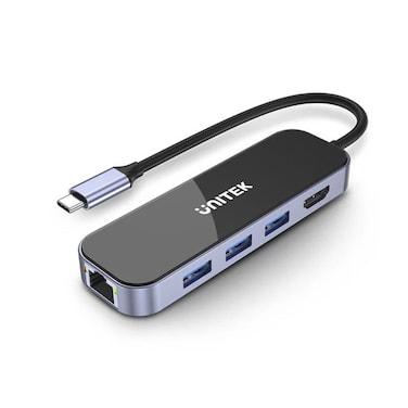 UNITEK uHUB H6 Gloss 6-in-1 USB-C Ethernet Hub: HDMI Output, 100W Power Delivery, Gigabit Ethernet, and USB Expansion for Laptops and Tablets