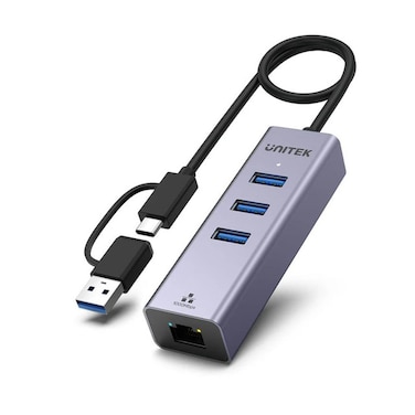 UNITEK 4-in-1 Ethernet Hub: High-Speed Wired Internet Adapter with Gigabit Ethernet and USB 3.0 Ports for Seamless Connectivity and Versatile Device Expansion