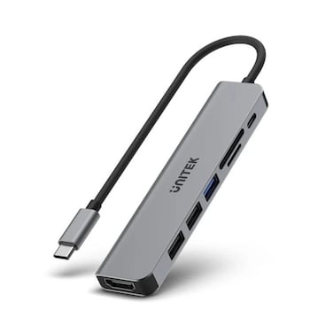 UNITEK uHUB S7+ 7-in-1 USB-C Hub with High-Speed 5Gbps Data Transfer, Stunning 4K HDMI Output, and 100W Power Delivery for Seamless Connectivity