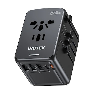 UNITEK 35W Universal Travel Adapter with USB-C PD &amp; USB-A Fast Charging Multi-Plug Worldwide
