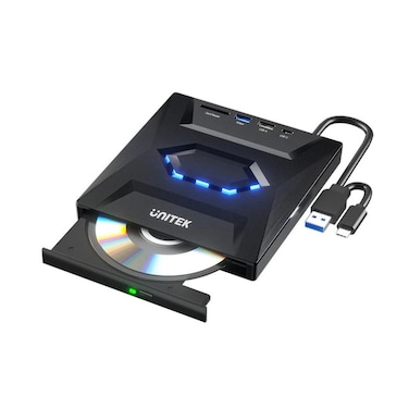 UNITEK 5-in-1 External Optical Drive with Multi-Function USB Hub – Portable CD/DVD Burner, USB 3.0 Connectivity, and High-Speed Data Transfer for Laptops and Desktops