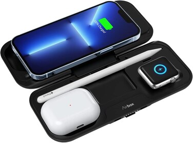 Momax 5 In 1 Charging Station, 10000mAh MFI PD Charging Power Bank Compatible With iPhone 16/15/14/13/12, iPad, Airpods, Apple Watch, Qi Devices Dual Wireless (Black)
