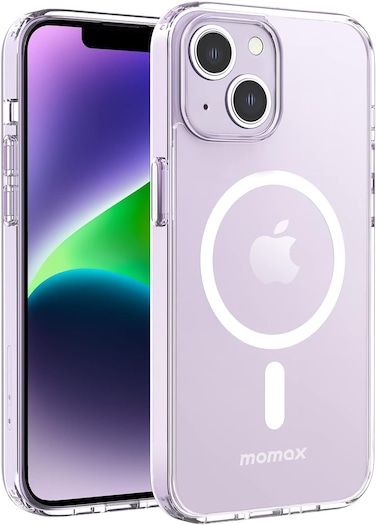 Momax Magnetic Phone Case, Clear Hybrid Lite MagSafe Case For iPhone 14 Plus, Slim Magnet Phone Case With Anti-Scratch, Shock, Drop Protection, Non Yellowing iPhone 14 Plus Case With Magnet, Clear