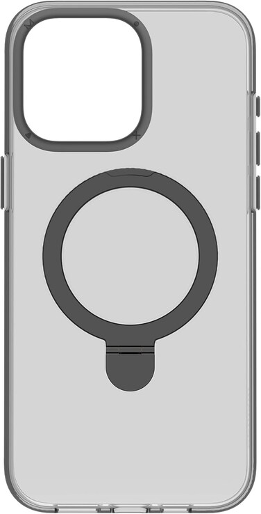 Momax Flip Magnetic Case For iPhone 15 Pro, MagSafe Compatible With Ring Grip And Stand, Drop &amp; Scratch Protection With Raised Edges, Shock Resistant, Anti-Slip, Transparent Black