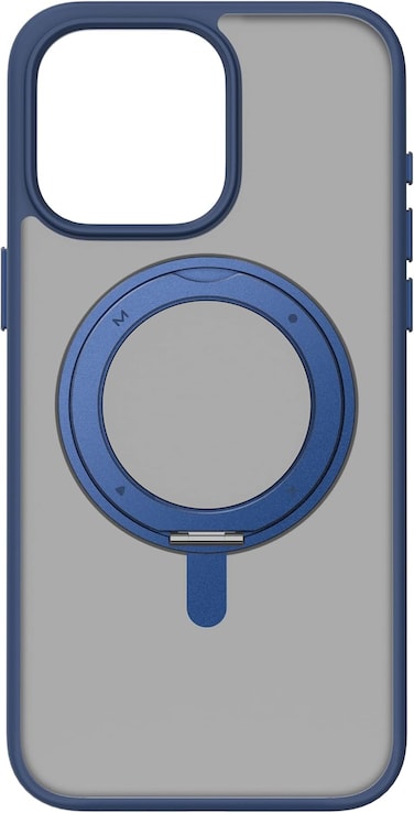 Momax Roller Magnetic Case For iPhone 15 Pro, MagSafe Compatible With Rotatable Ring Grip And Stand, Drop &amp; Scratch Protection With Raised Edges, Shock Resistant, Anti-Slip, Frosted Blue