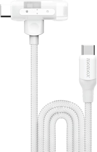 Momax 1 Link Flow Silicone Braided 2, In, 1 1.5M USB, C To USB, C And Lightning Charging Cable, White