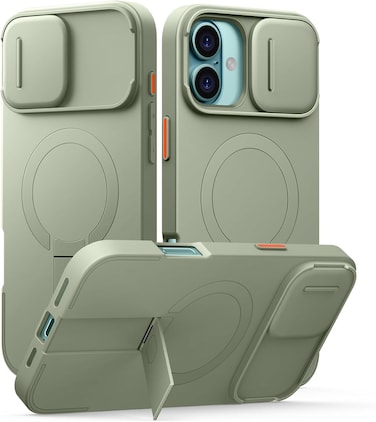 Suritch Magnetic Case Compatible with iPhone 16 Plus, ShockProof Protective Cover with Slide Camera Cover and Adjustable Kickstand(Green)